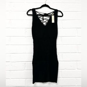 NWT Catherine Malandrino— Crochet Knit Sleeveless Mini Dress, Black, size Small